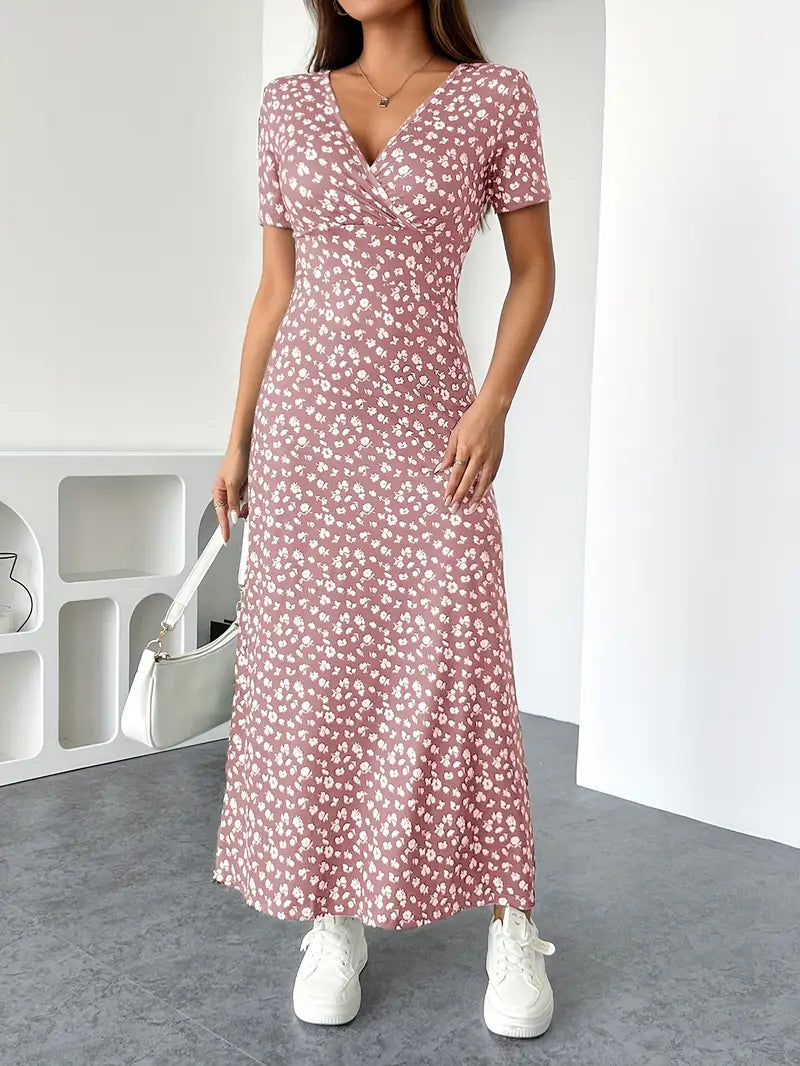 THALIA - ELEGANT FLORAL V-NECK KNIT DRESS