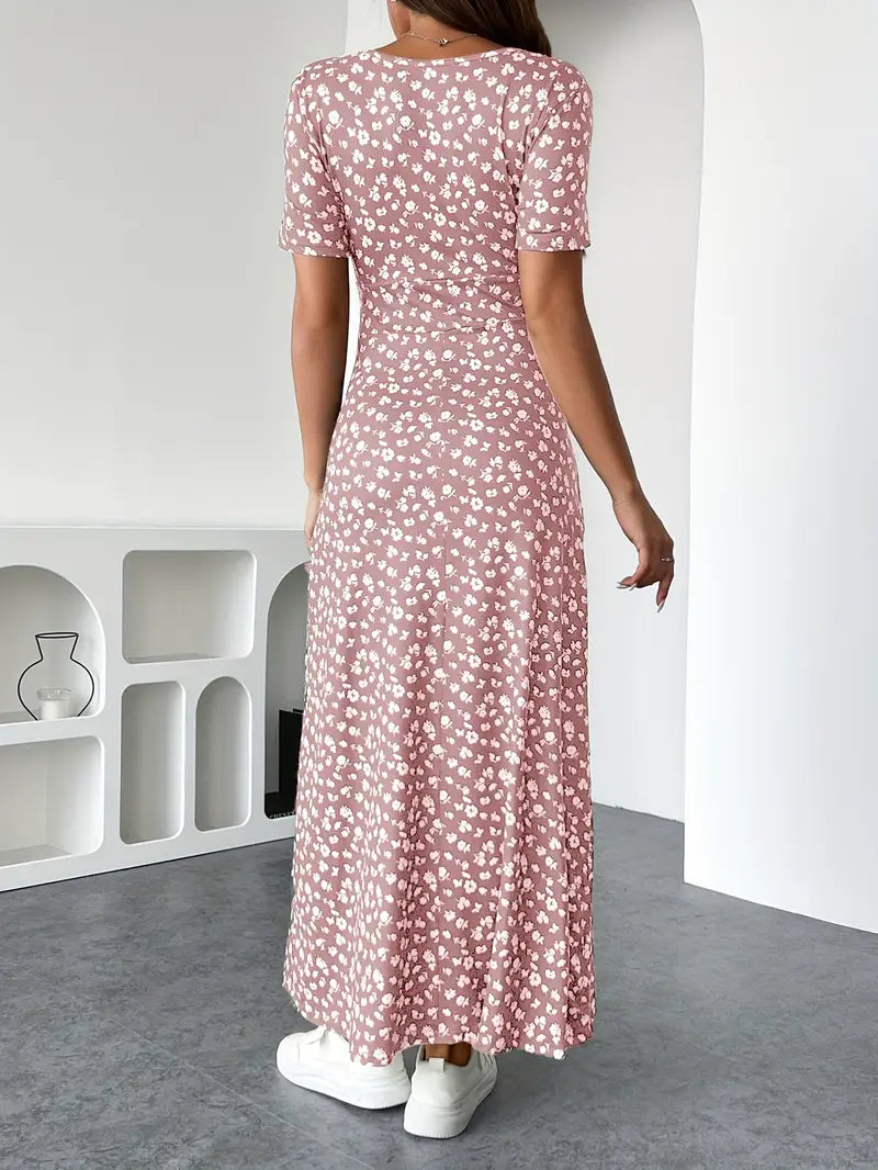 THALIA - ELEGANT FLORAL V-NECK KNIT DRESS